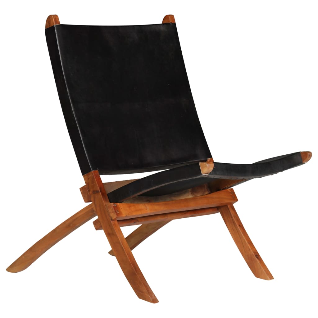 Silla de relax plegable de cuero auténtico marrón
