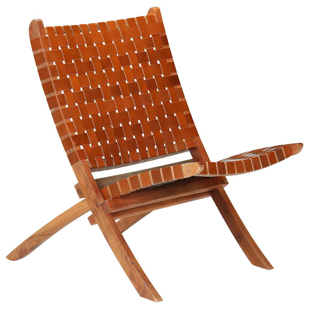 Silla de relax plegable de cuero auténtico marrón
