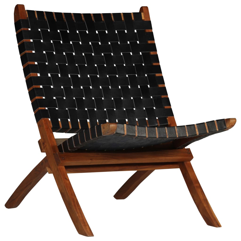 Silla de relax plegable de cuero auténtico marrón