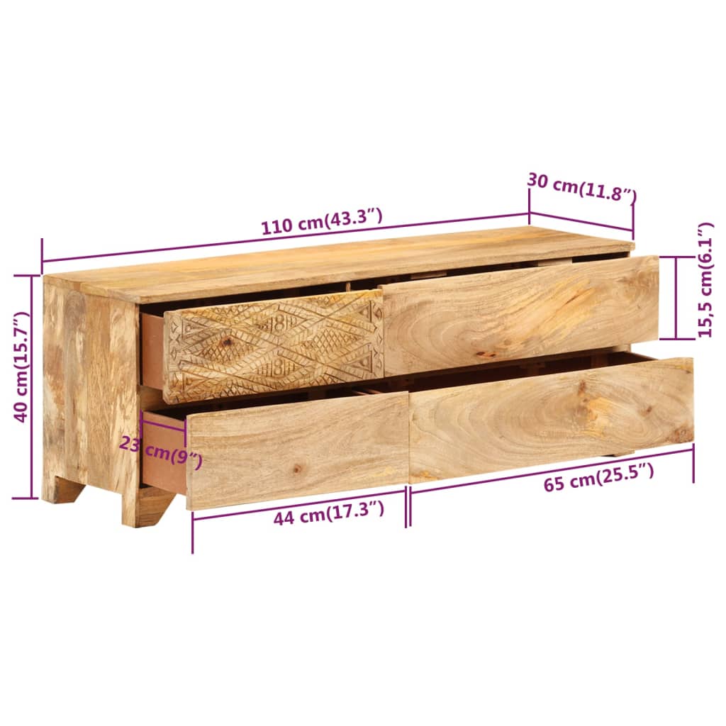 Mueble para TV madera maciza de mango 110x30x40 cm
