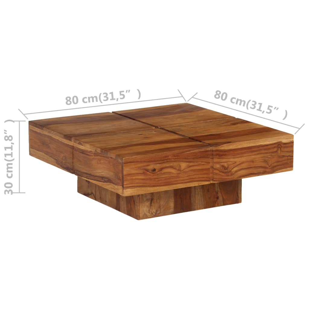 Mesa de centro de madera maciza de acacia 80x80x30 cm