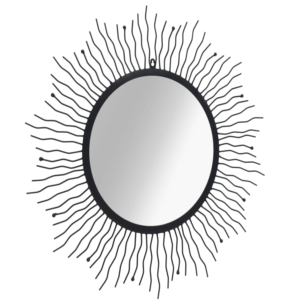 Espejo de pared con forma de sol radiante 80 cm negro