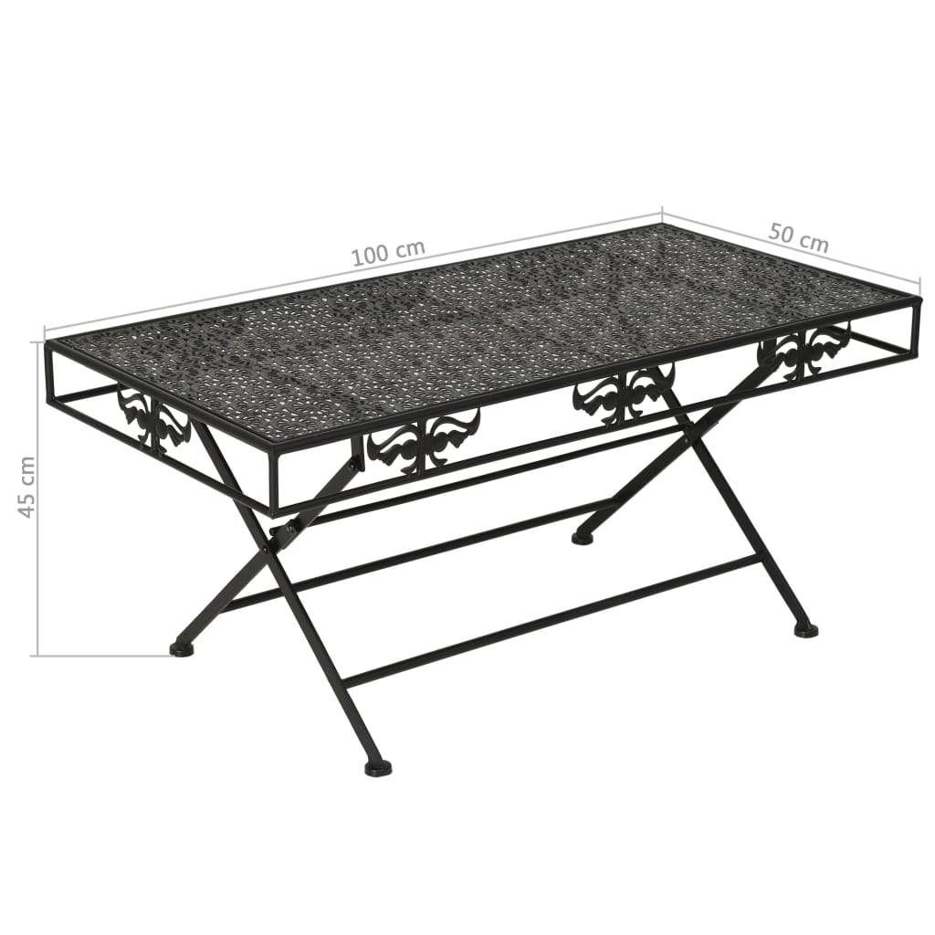 Mesa de centro plegable estilo vintage metal negro 100x50x45 cm