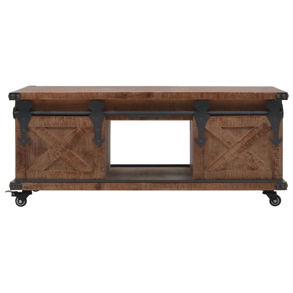 Mesa de centro de madera maciza de abeto marrón 91x51x38 cm
