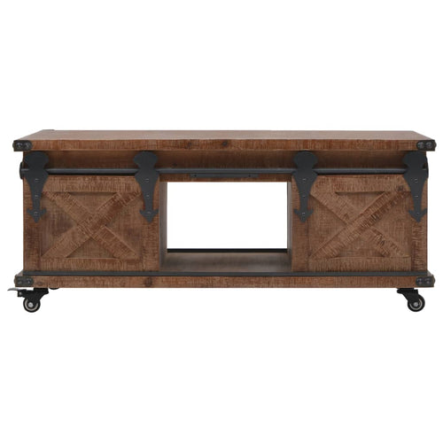 Mesa de centro de madera maciza de abeto marrón 91x51x38 cm