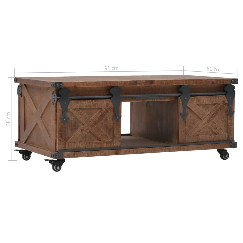 Mesa de centro de madera maciza de abeto marrón 91x51x38 cm