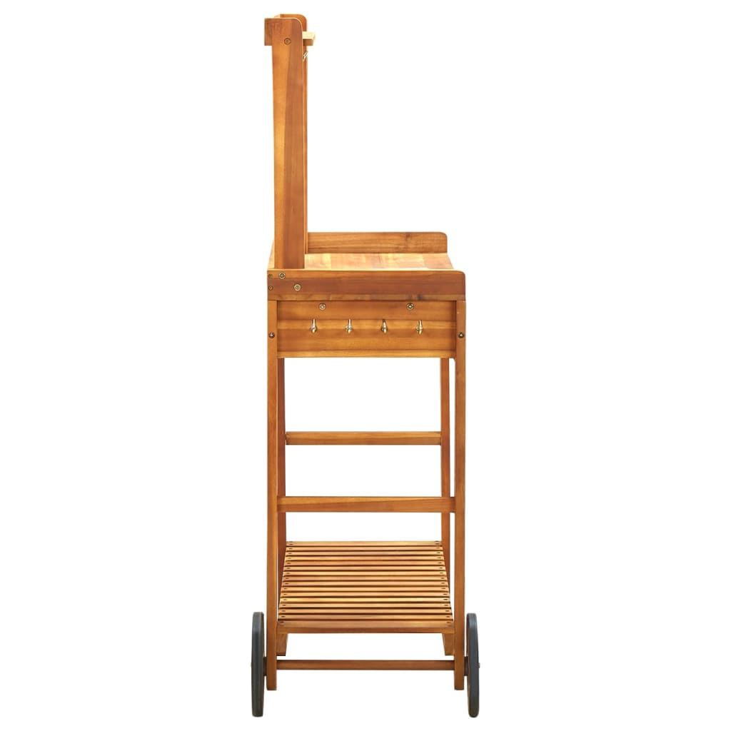 Carrito de cocina exterior madera maciza acacia 92x43,5x141,5cm