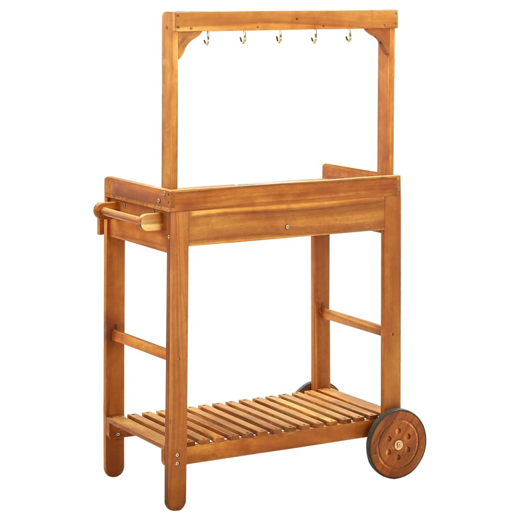 Carrito de cocina exterior madera maciza acacia 92x43,5x141,5cm