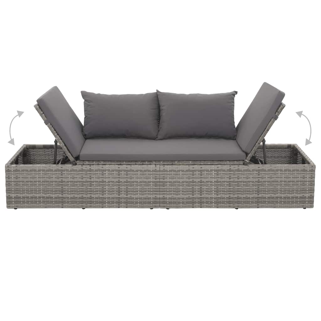 Cama de jardín 195x60 cm ratán sintético gris