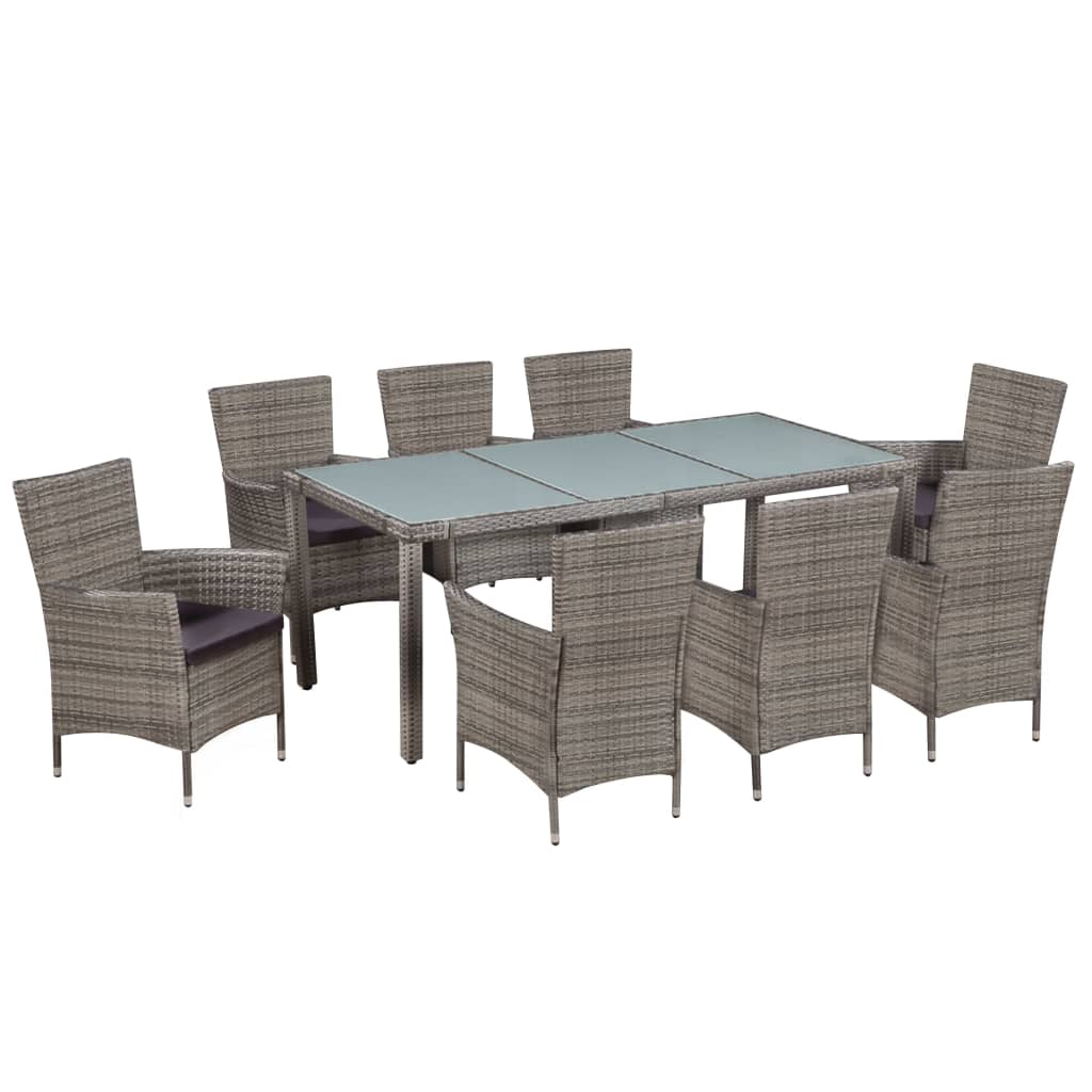Set comedor de jardín 7 piezas y cojines ratán sintético negro