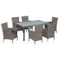 Set comedor de jardín 7 piezas y cojines ratán sintético negro