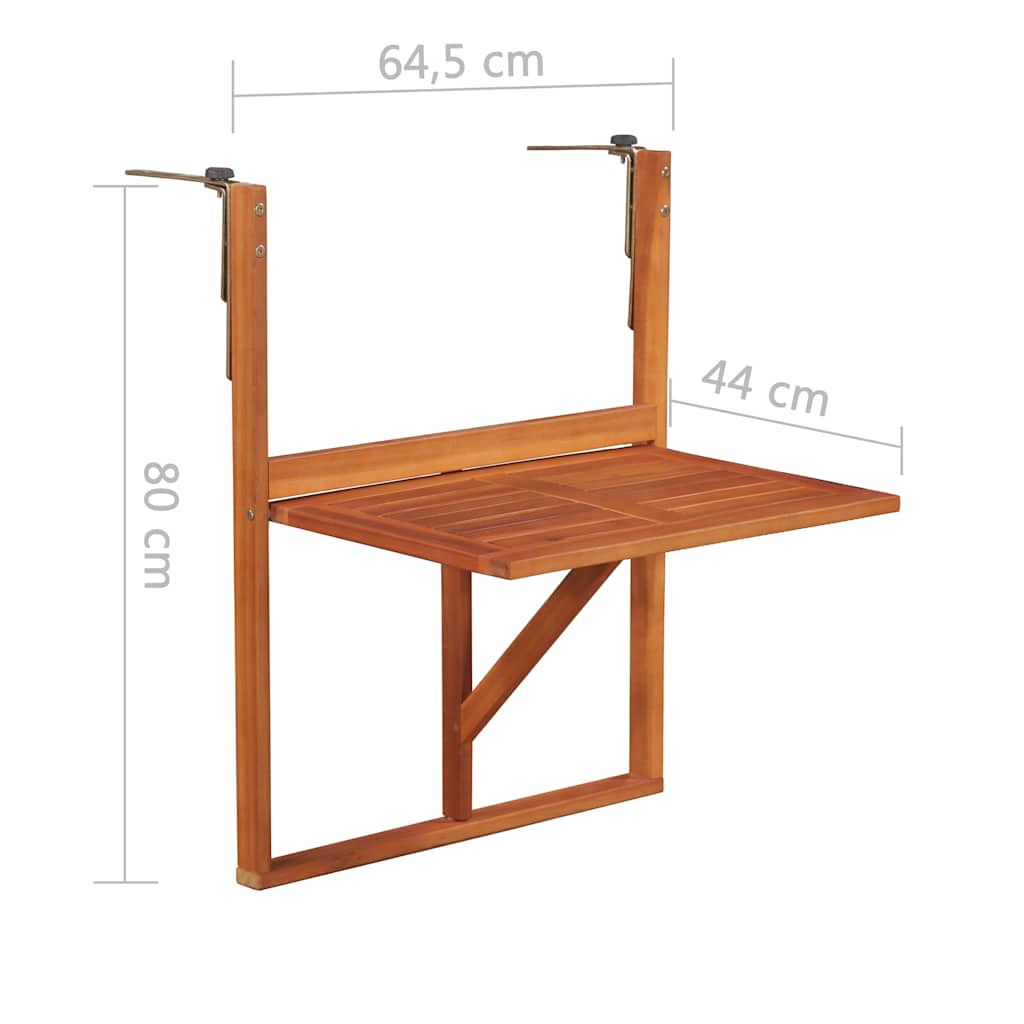 Mesa de balcón colgante madera de acacia maciza 64,5x44x80 cm