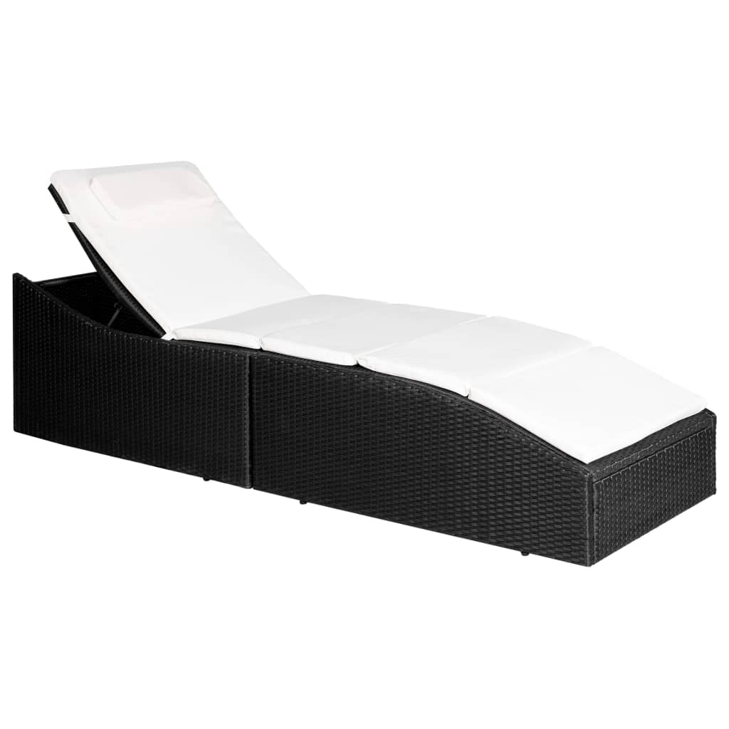 Sun lounger with grey synthetic rattan cushion