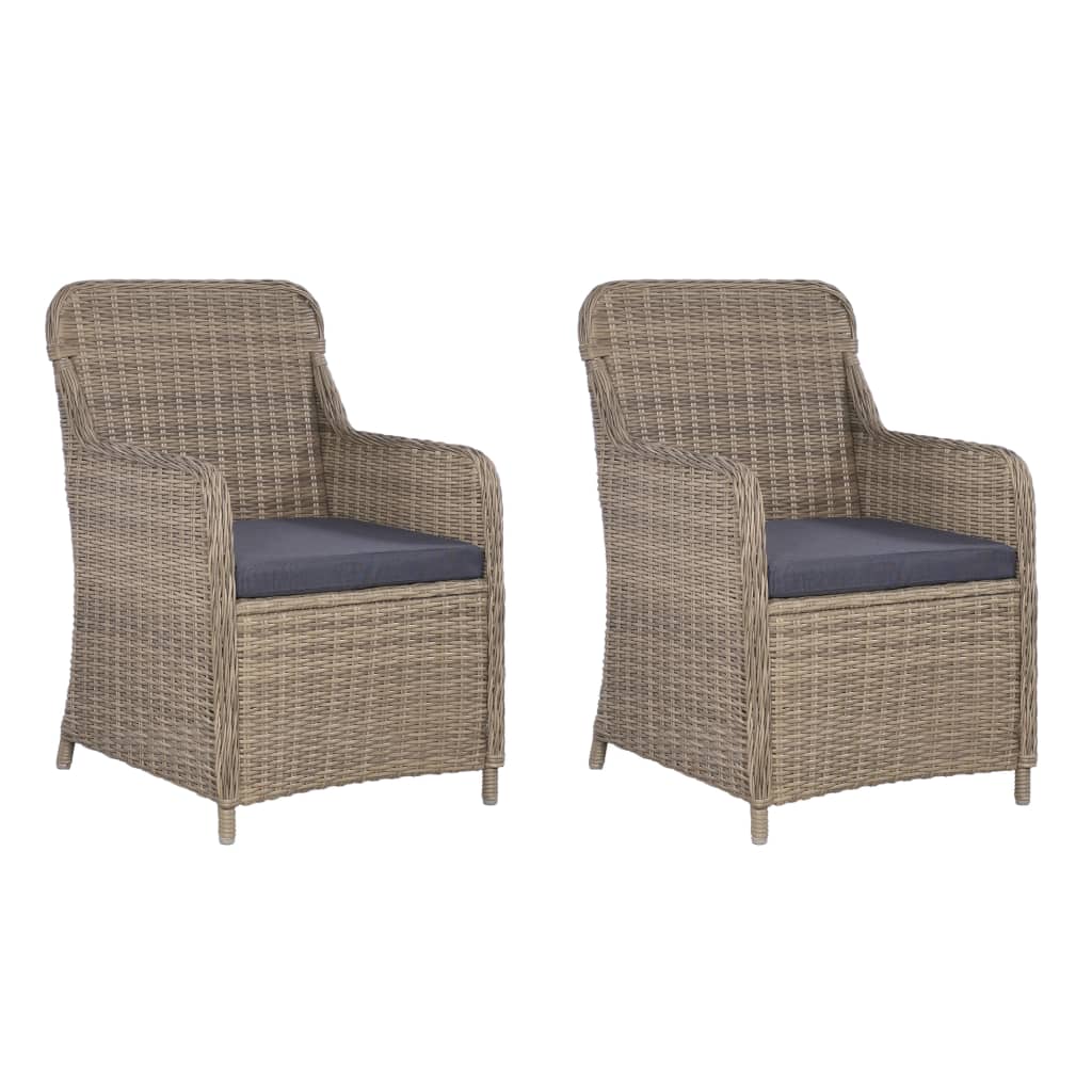 Garden chairs with cushions 2 units synthetic rattan brown