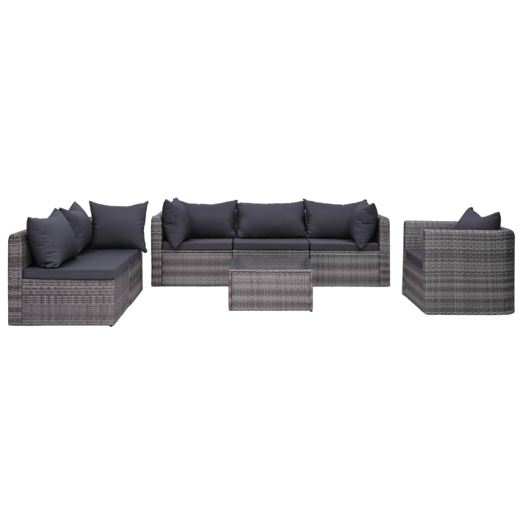 Conjunto de sofás de jardim de 3 peças e almofadas de vime sintético preto