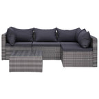 Set de muebles de jardín y cojines 5 pzas. ratán sintético gris