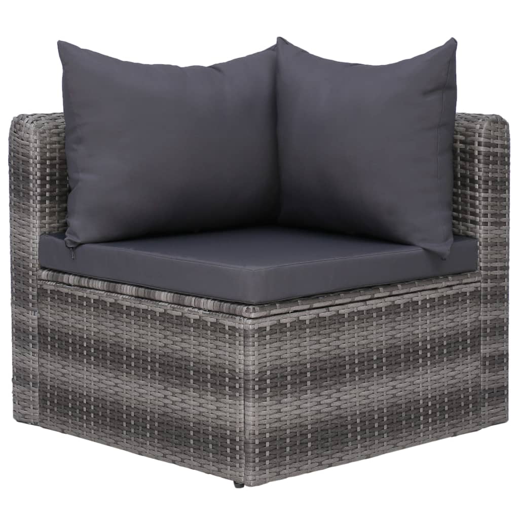 Set de muebles de jardín y cojines 5 pzas. ratán sintético gris