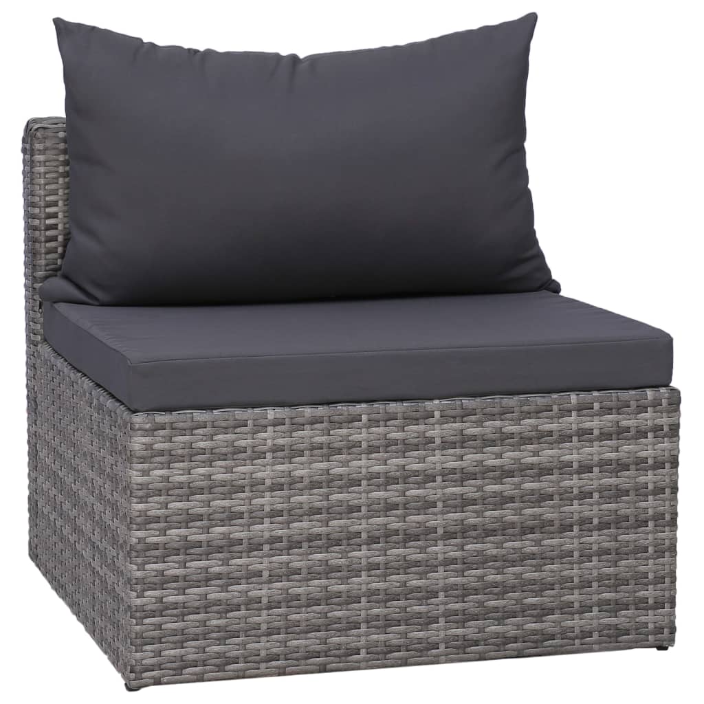 Set de muebles de jardín y cojines 5 pzas. ratán sintético gris