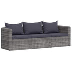 Set de sofás de jardín 3 piezas y cojines ratán sintético gris