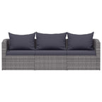 Set de sofás de jardín 3 piezas y cojines ratán sintético gris