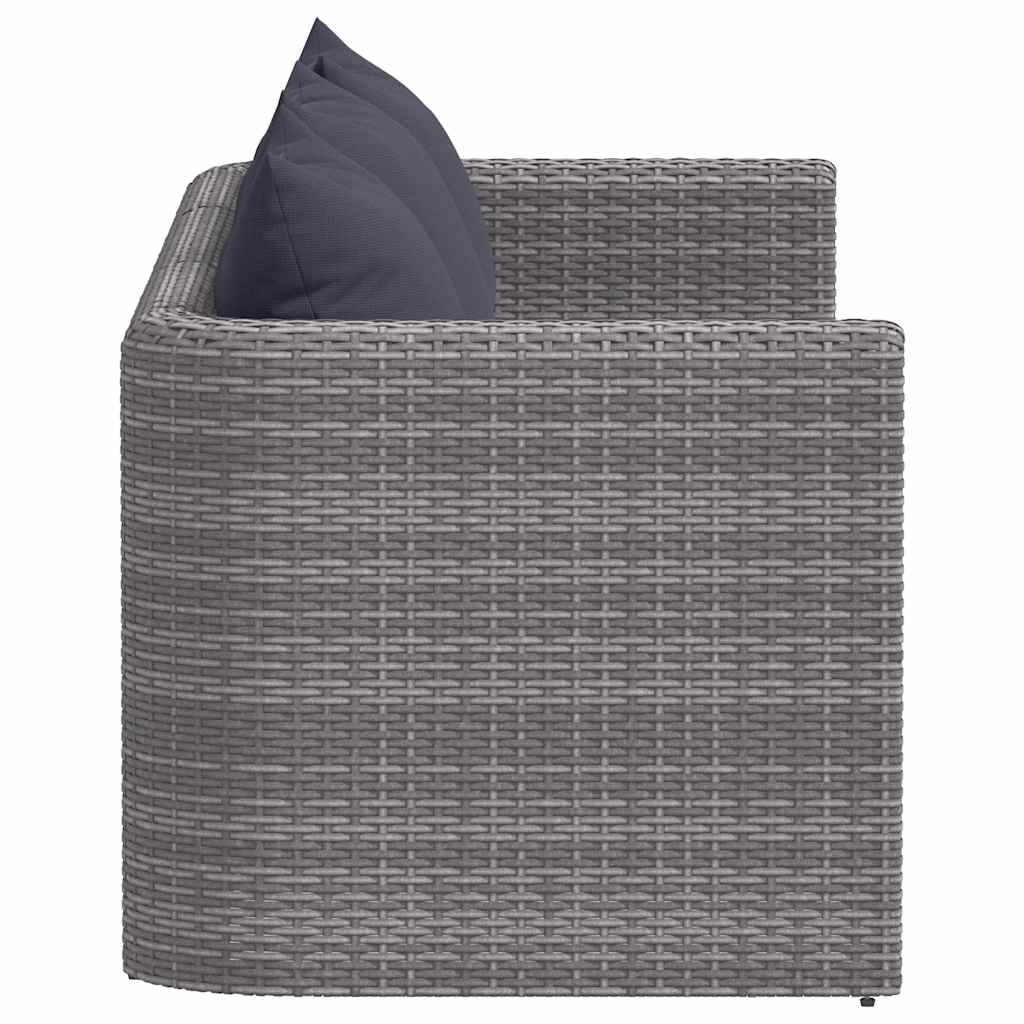 Set de sofás de jardín 3 piezas y cojines ratán sintético gris