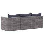 Set de sofás de jardín 3 piezas y cojines ratán sintético gris