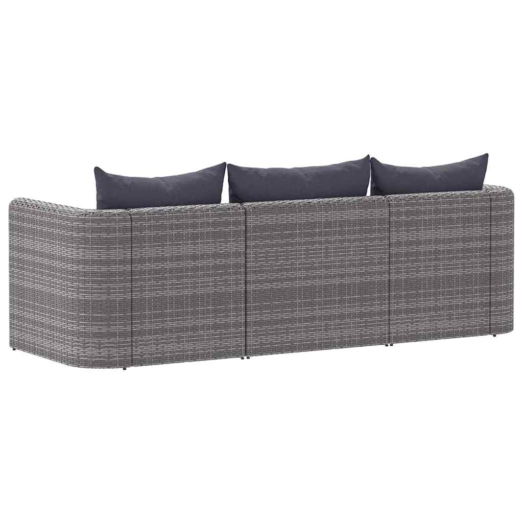 Set de sofás de jardín 3 piezas y cojines ratán sintético gris