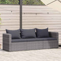 Set de sofás de jardín 3 piezas y cojines ratán sintético gris