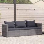 Set de sofás de jardín 3 piezas y cojines ratán sintético gris