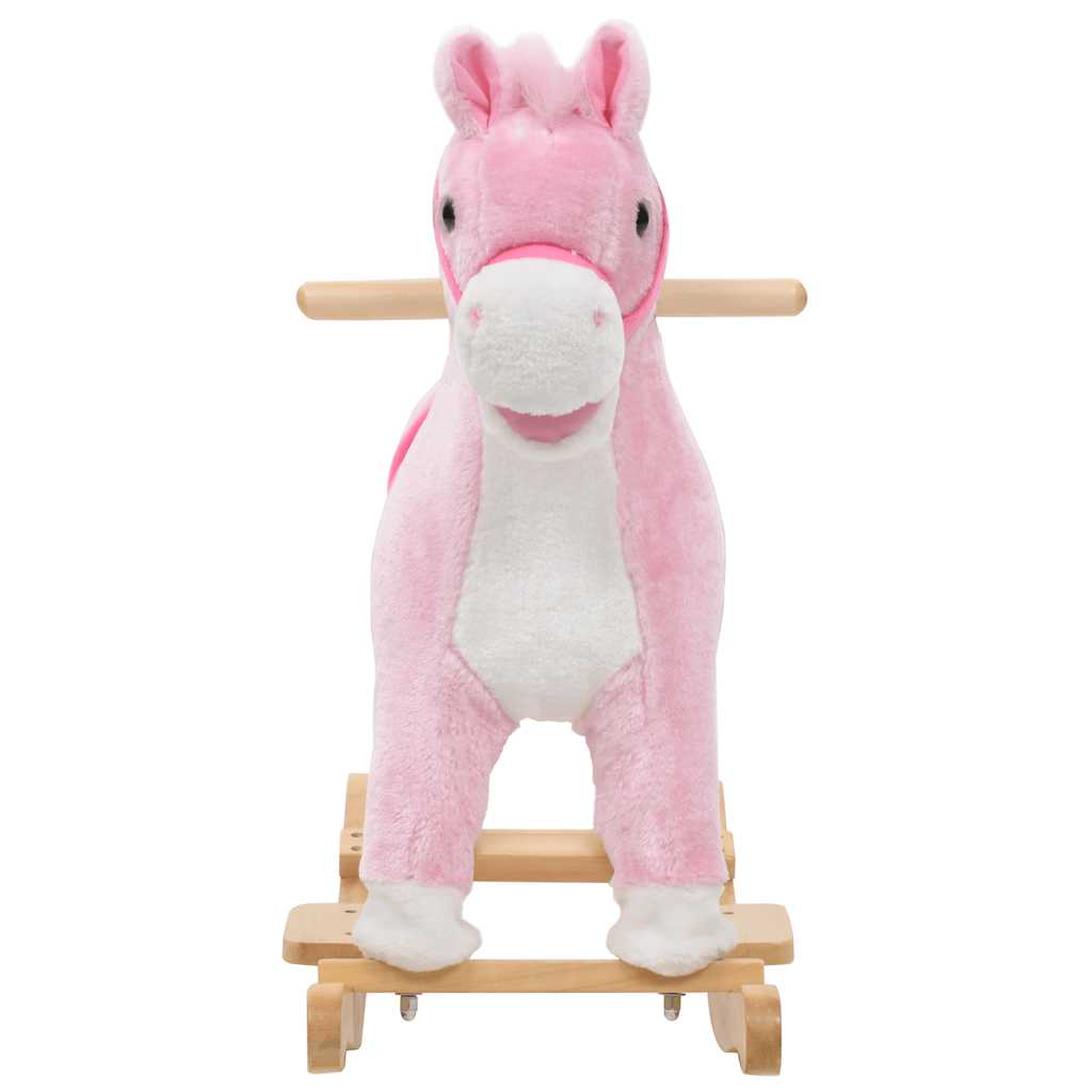Caballito balancín de peluche rosa 65x32x58 cm