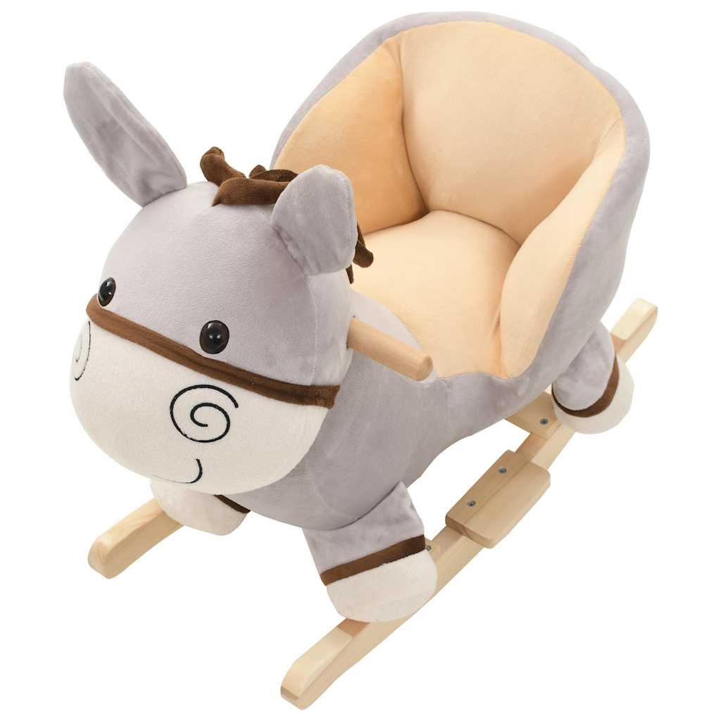 Burro balancín de peluche con respaldo gris 60x32x55 cm