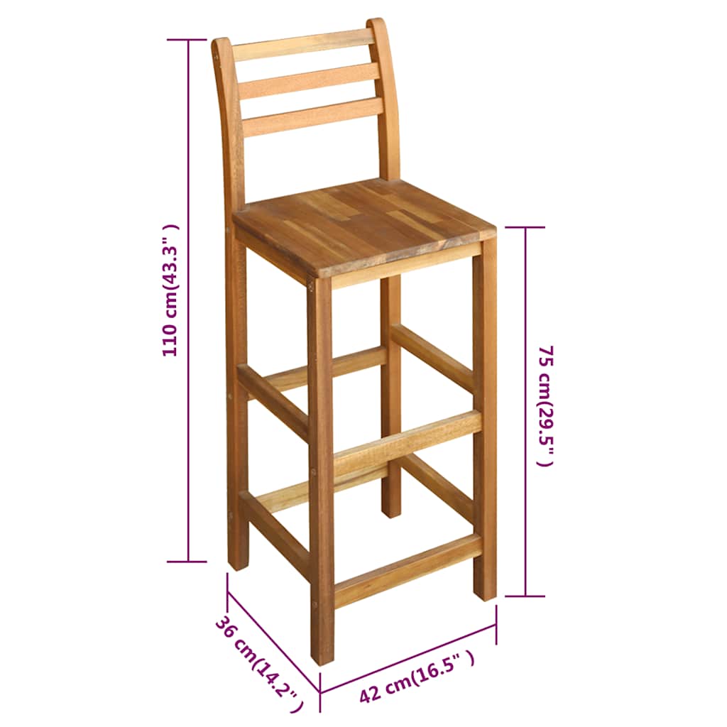 Taburetes de cocina 2 unidades madera maciza de acacia