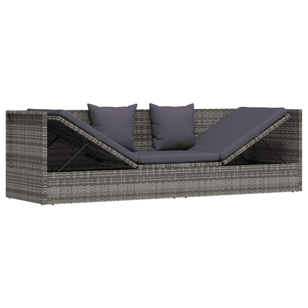Cama de jardín 200x60 cm ratán sintético gris