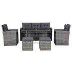 Set de muebles de jardín 6 pzas y cojines ratán sintético gris