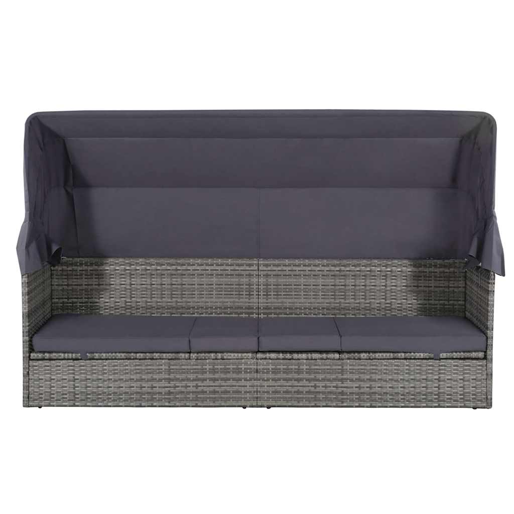 Cama de jardín con toldo 205x62 cm ratán sintético gris