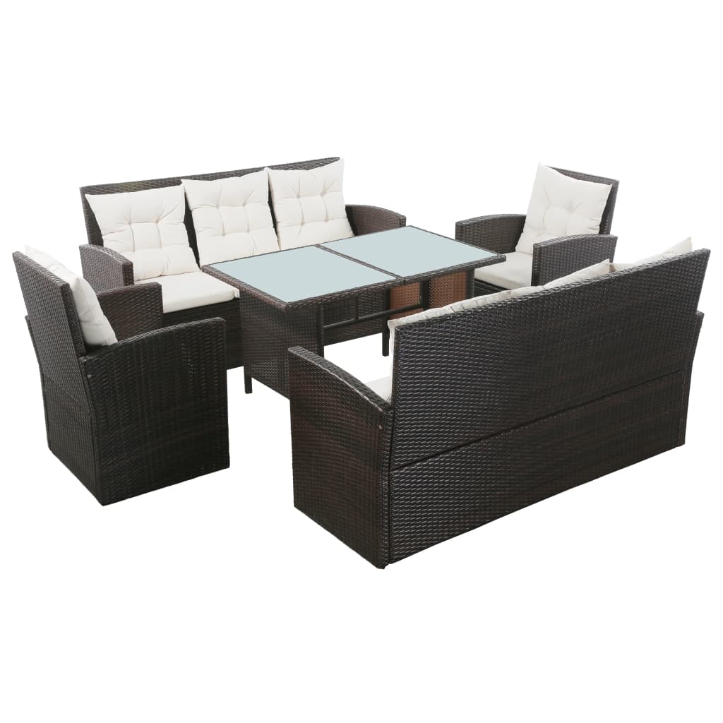 Set sofás de jardín 5 piezas y cojines ratán sintético marrón