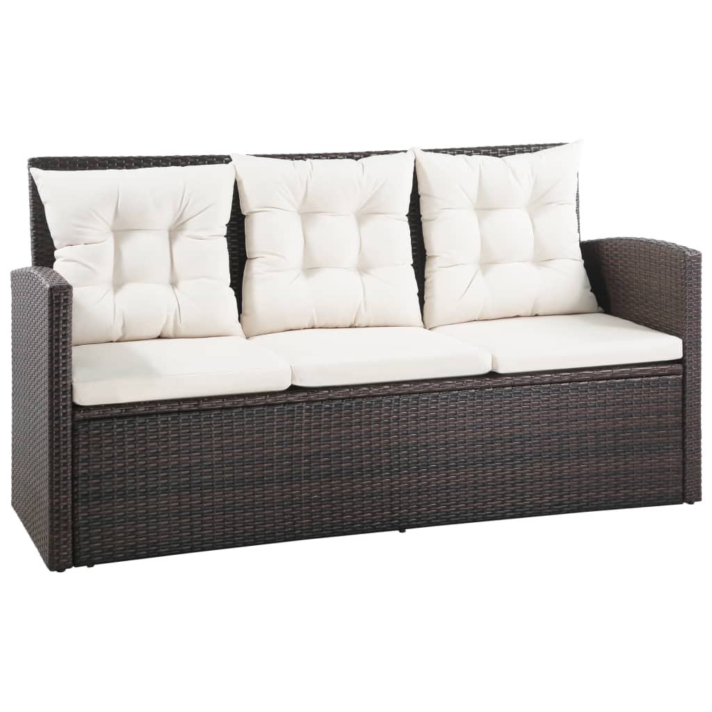 Set sofás de jardín 5 piezas y cojines ratán sintético marrón