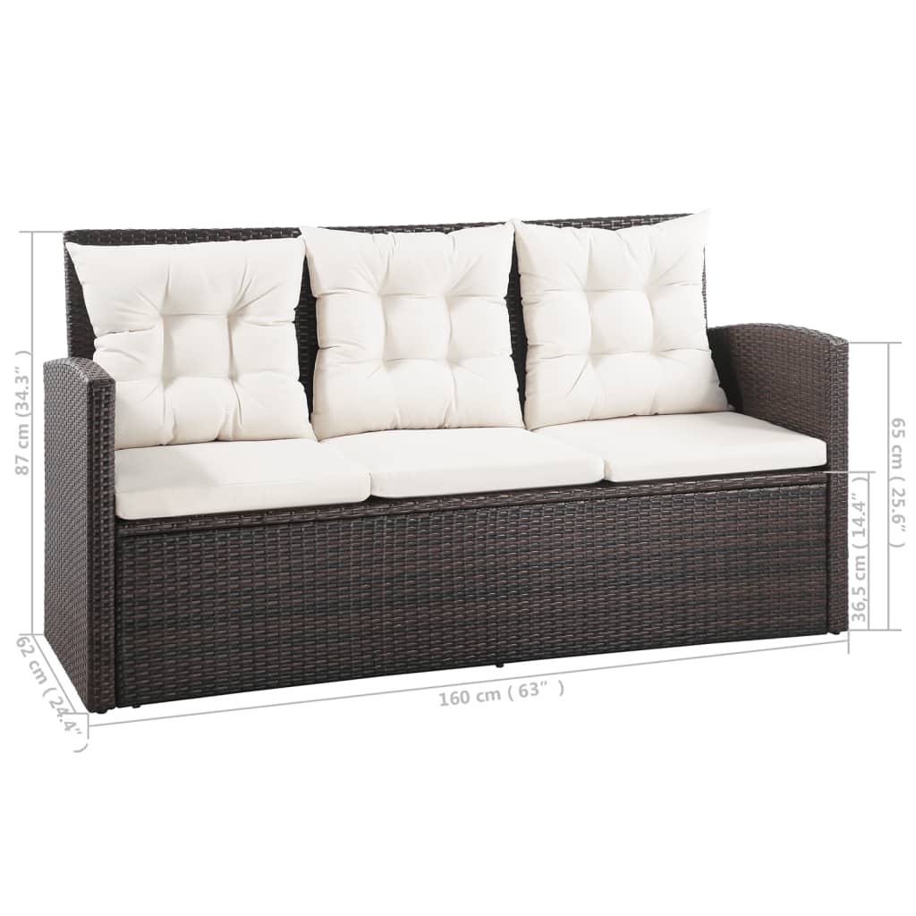 Set sofás de jardín 5 piezas y cojines ratán sintético marrón