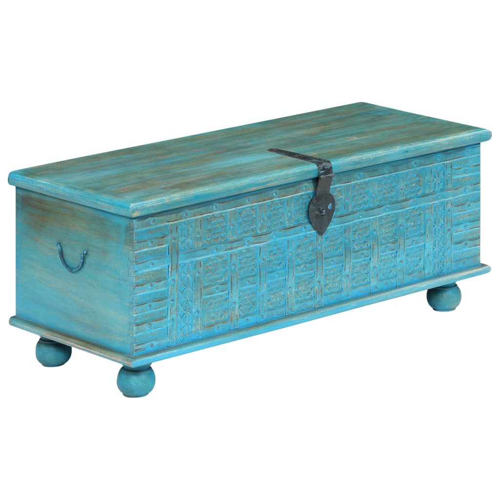 Baúl de almacenamiento madera maciza mango azul 100x40x41 cm