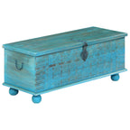 Baúl de almacenamiento madera maciza mango azul 100x40x41 cm
