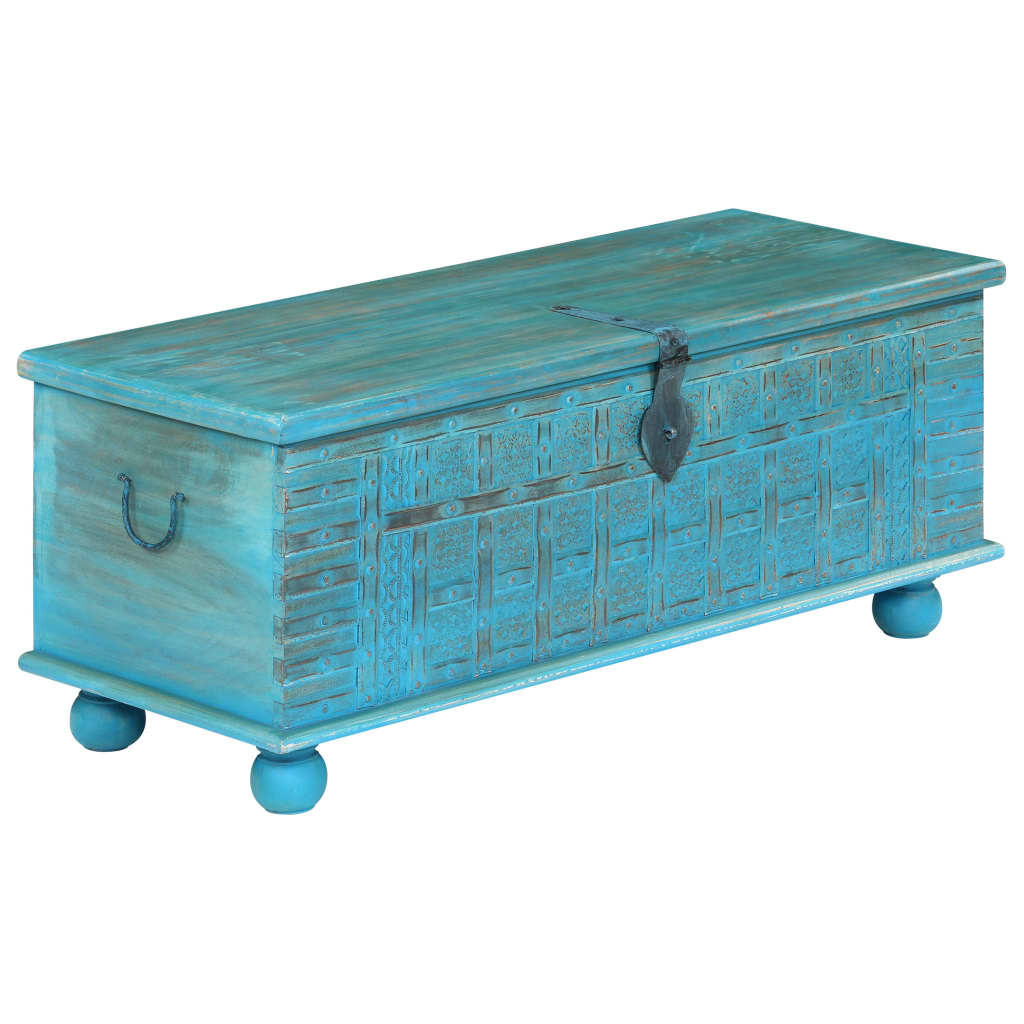 Baúl de almacenamiento madera maciza mango azul 100x40x41 cm