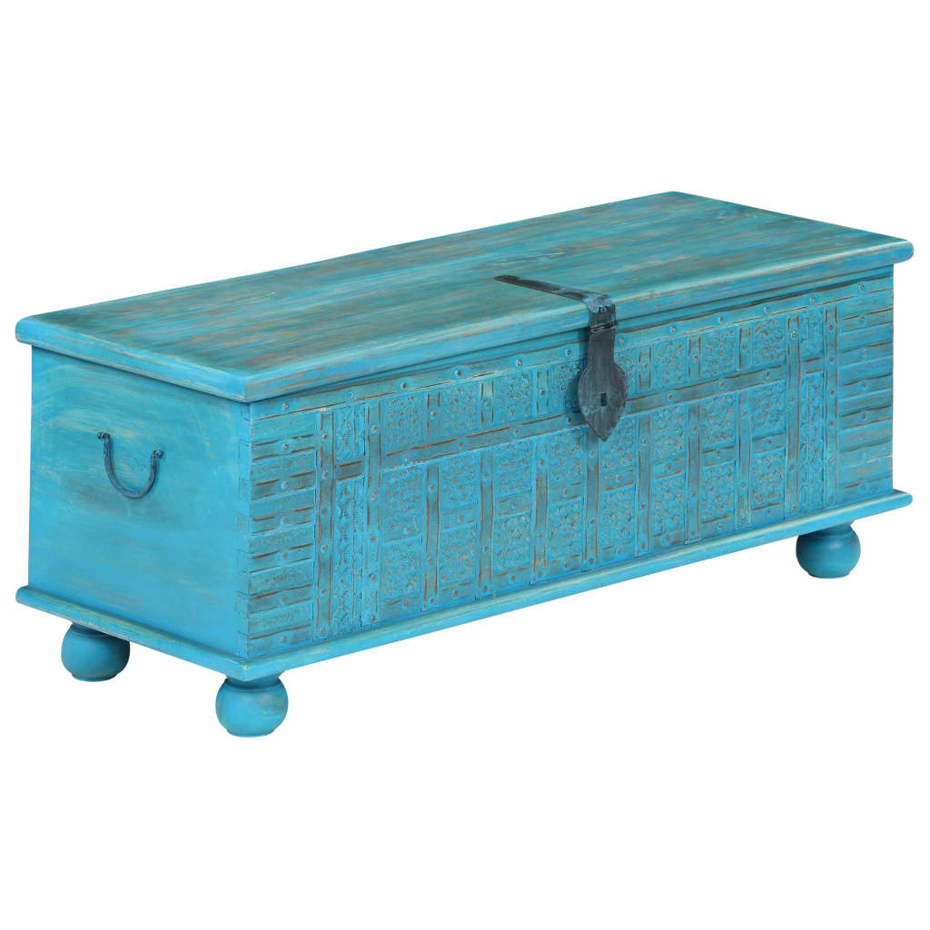 Baúl de almacenamiento madera maciza mango azul 100x40x41 cm