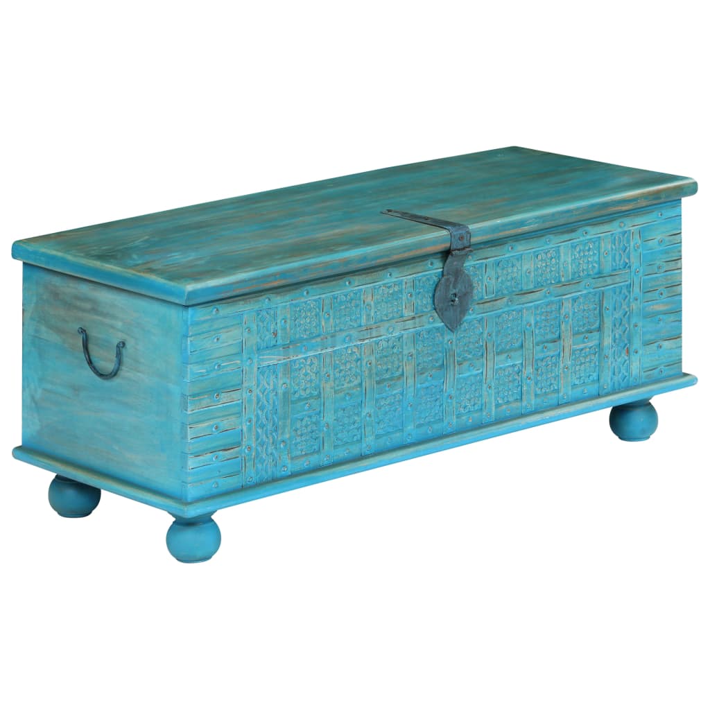 Baúl de almacenamiento madera maciza mango azul 100x40x41 cm