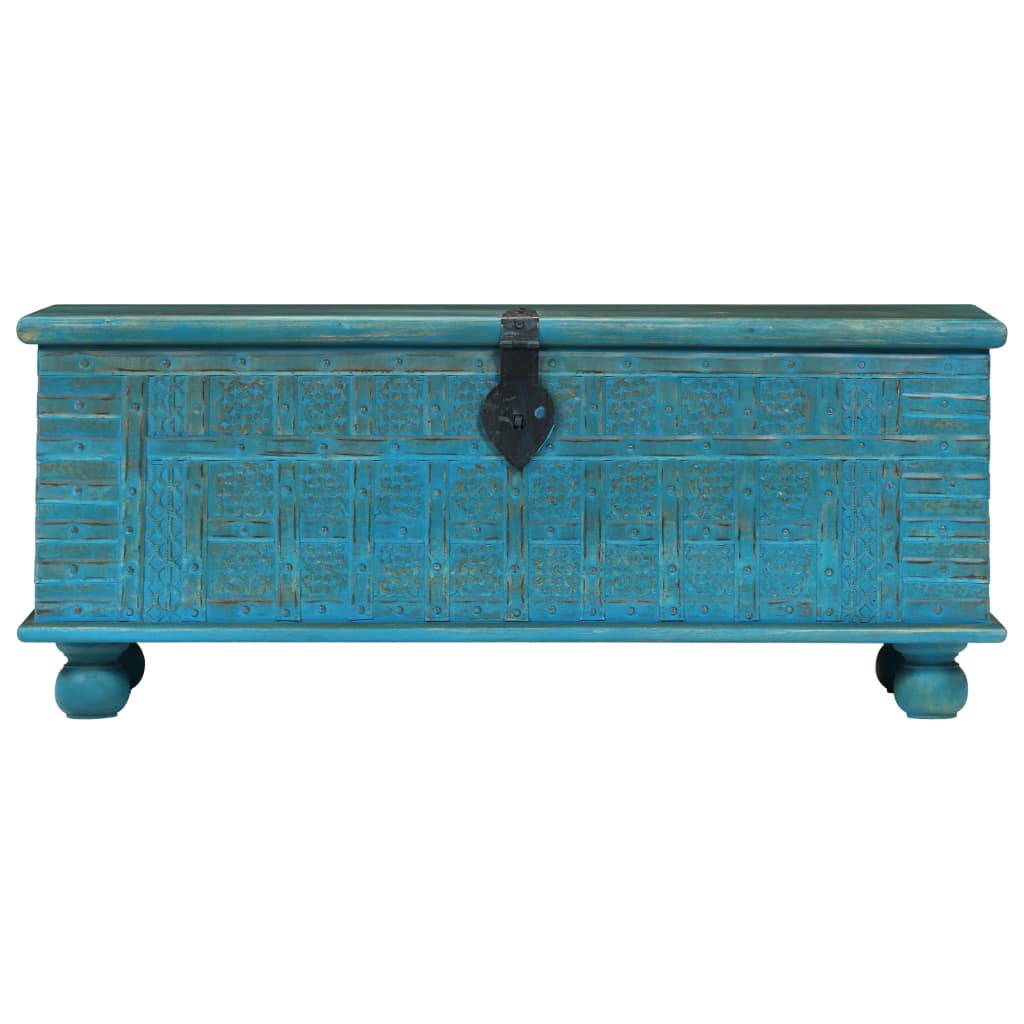 Baúl de almacenamiento madera maciza mango azul 100x40x41 cm