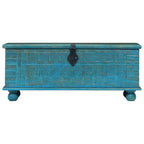 Baúl de almacenamiento madera maciza mango azul 100x40x41 cm