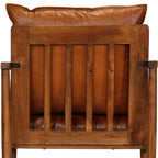 Sillón de cuero auténtico marrón con madera de acacia