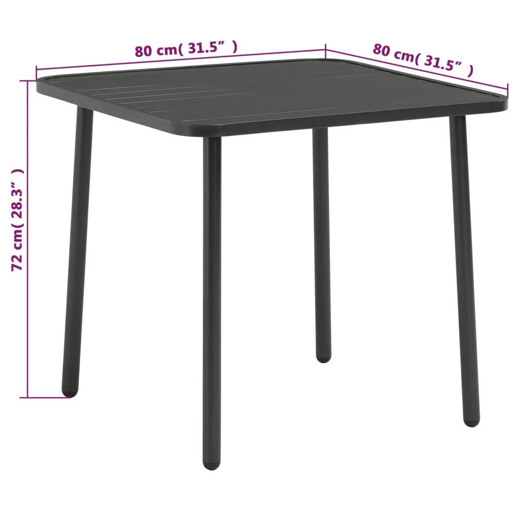 Mesa y sillas bistró de jardín 3 piezas acero gris oscuro