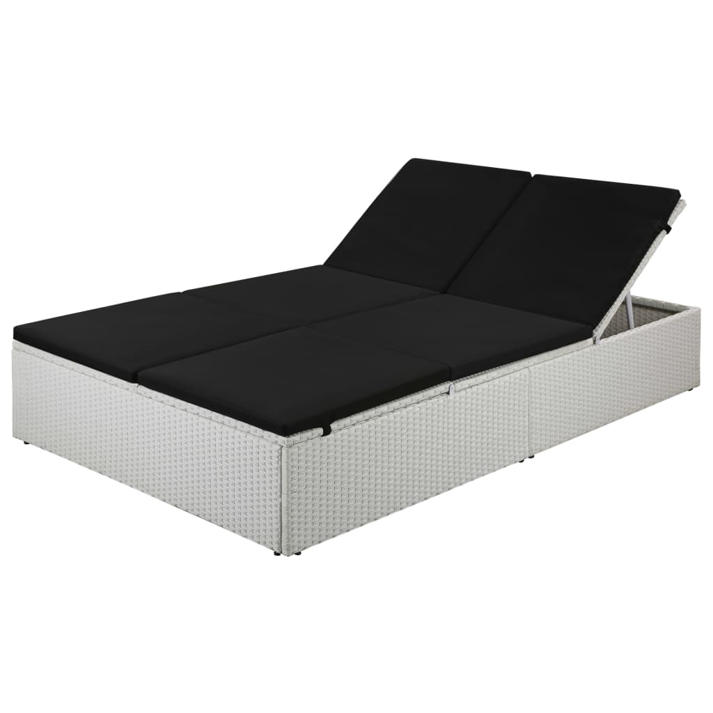Tumbona cama con cortinas de ratán sintético gris