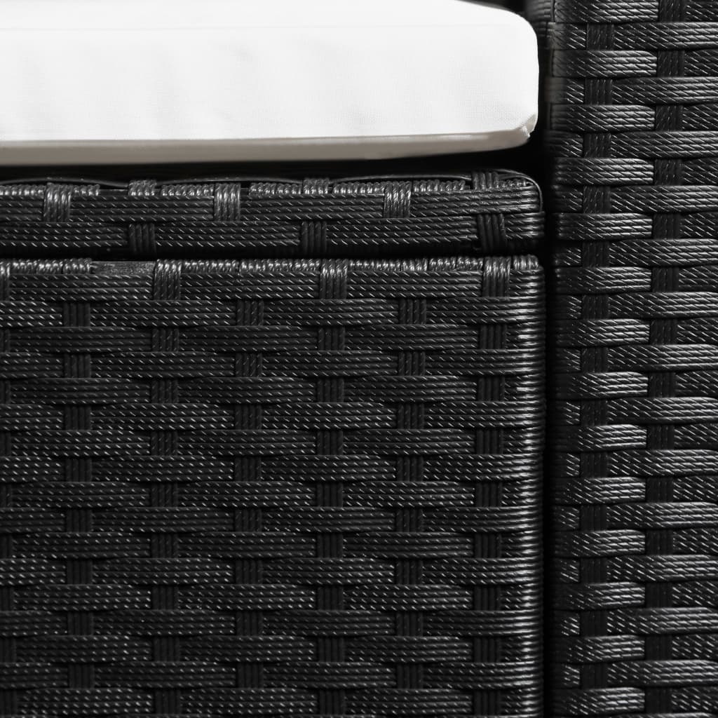 Sofá de jardín 3 plazas ratán sintético negro cojines blancos