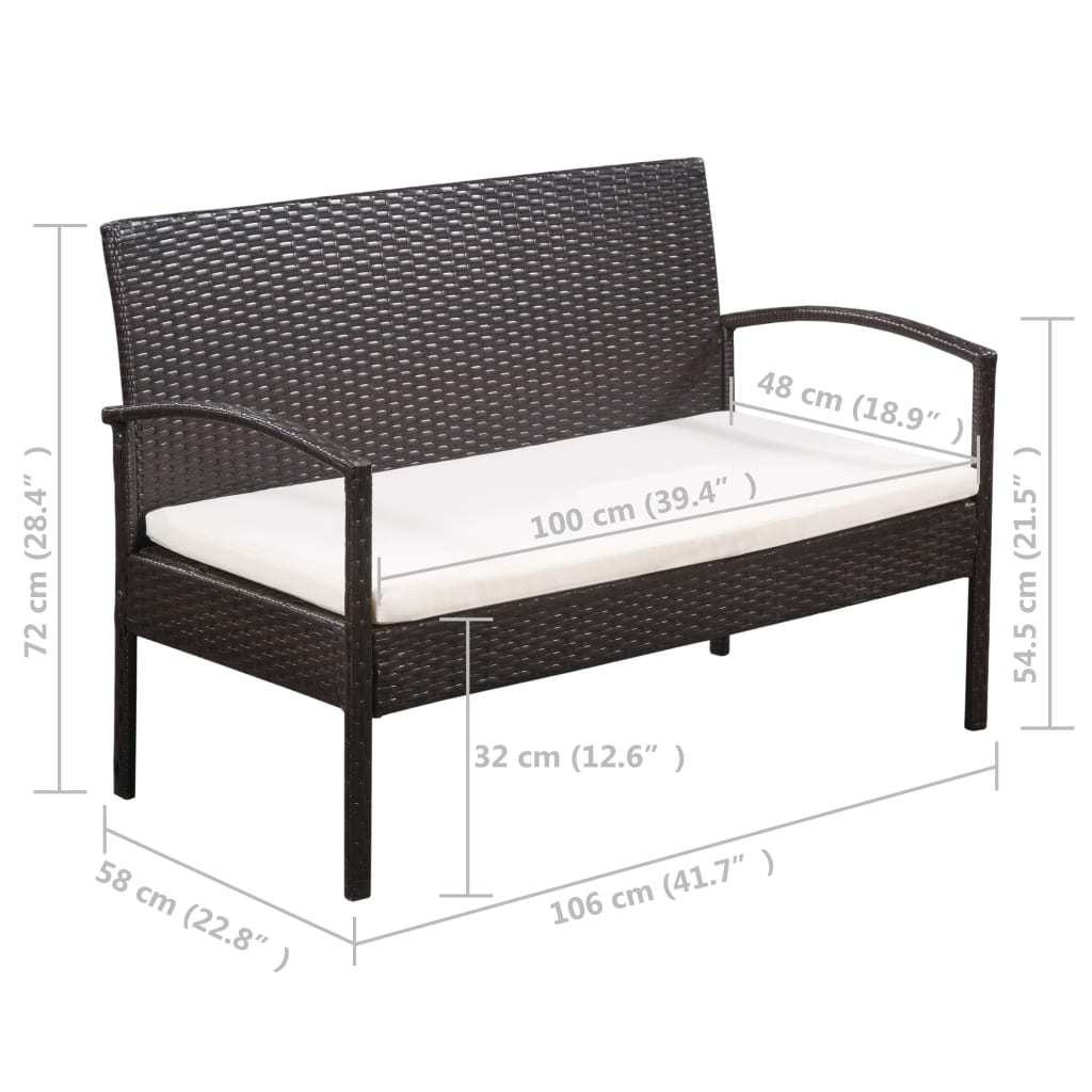Set muebles de jardín 5 piezas y cojines ratán sintético marrón